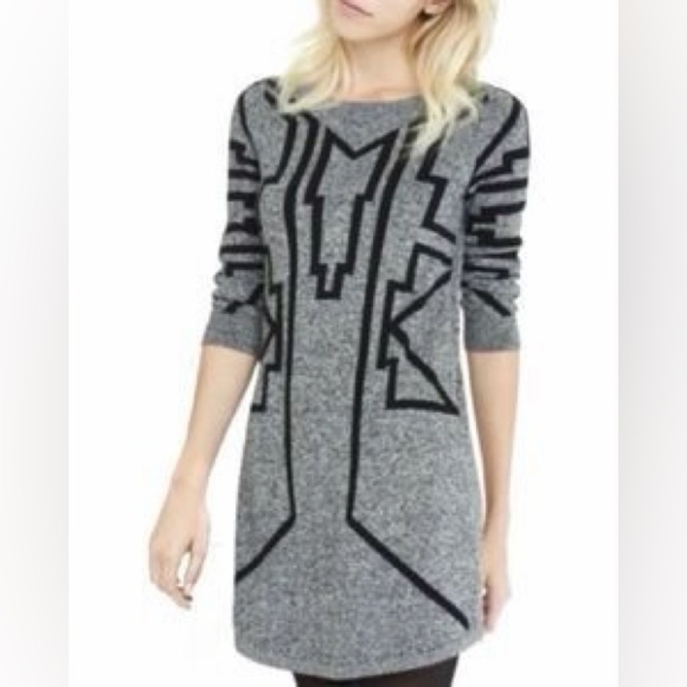 Express Gray and Black Tunic Sweater